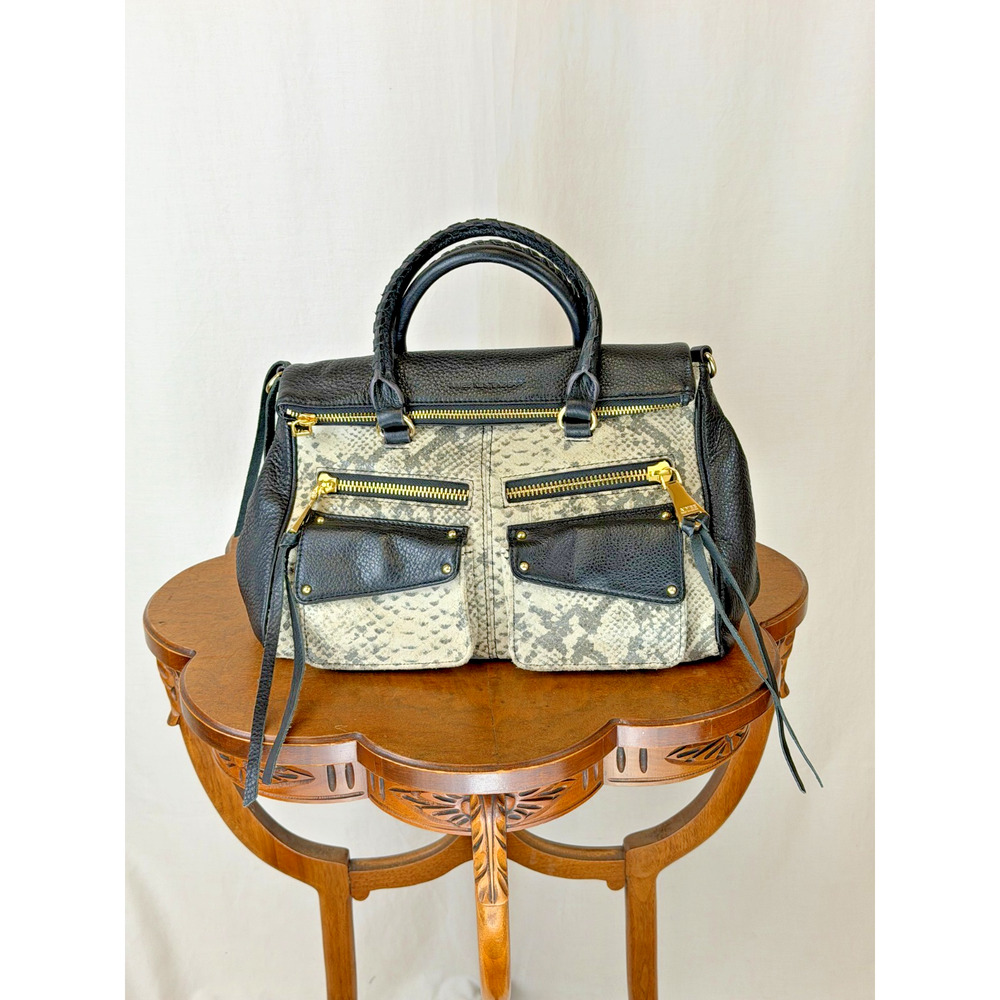 Aimee Kestenberg Black Pebbled Leather Snakeskin Bag #0282